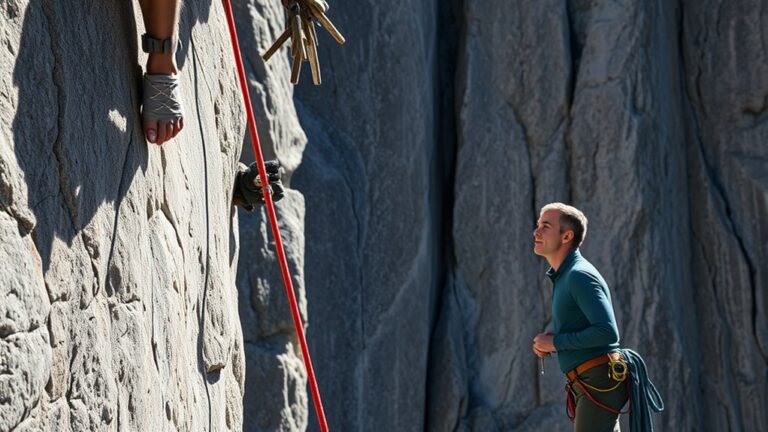 climber ascends with protection