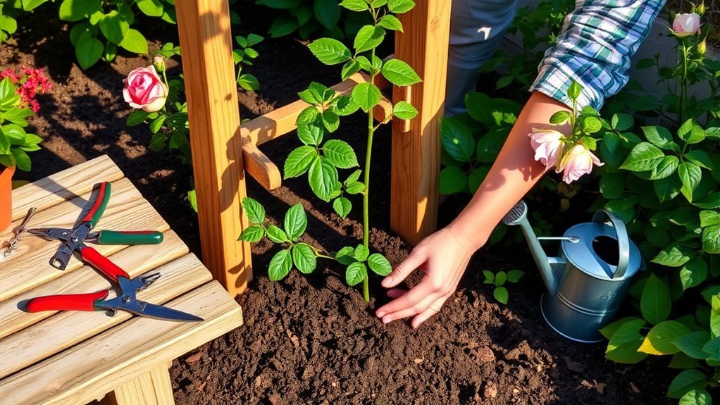 plant climbing roses step by step